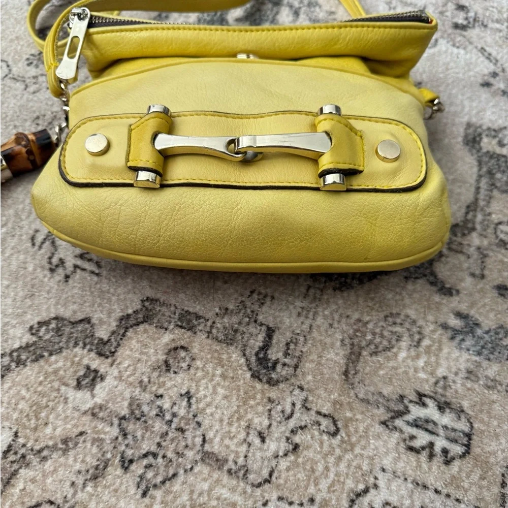 Sunny Yellow Leather Crossbody with Horsebit like and Bamboo Tassel Accent - Picture 4 of 10